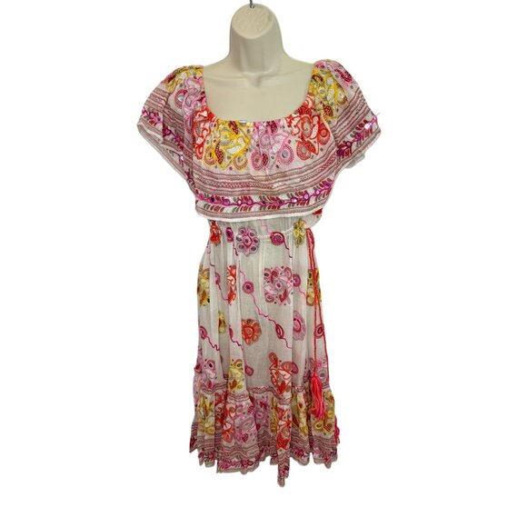 Juliet Dunn London White Multicolor Embellished Midi Dress - One Size - Picture 1 of 8